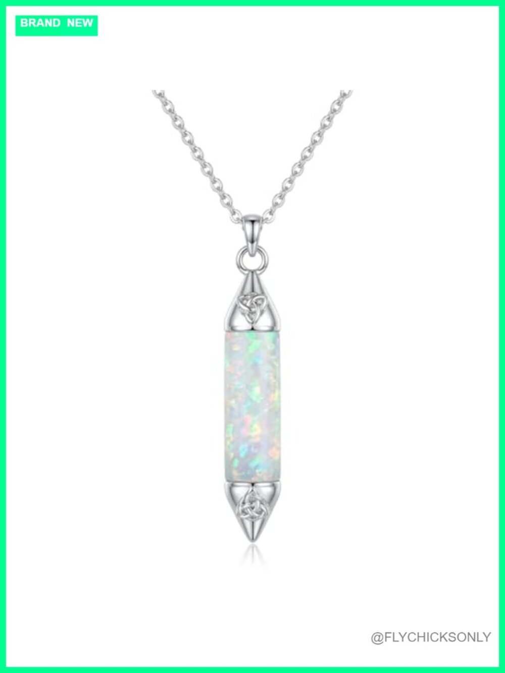 925 Sterling Silver Celtic Knot White Opal Pendant Necklace 18in Cable Chain